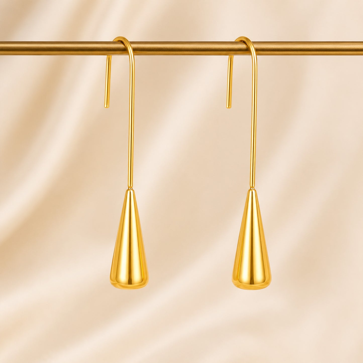 Gold Cone Drop Threader Earrings