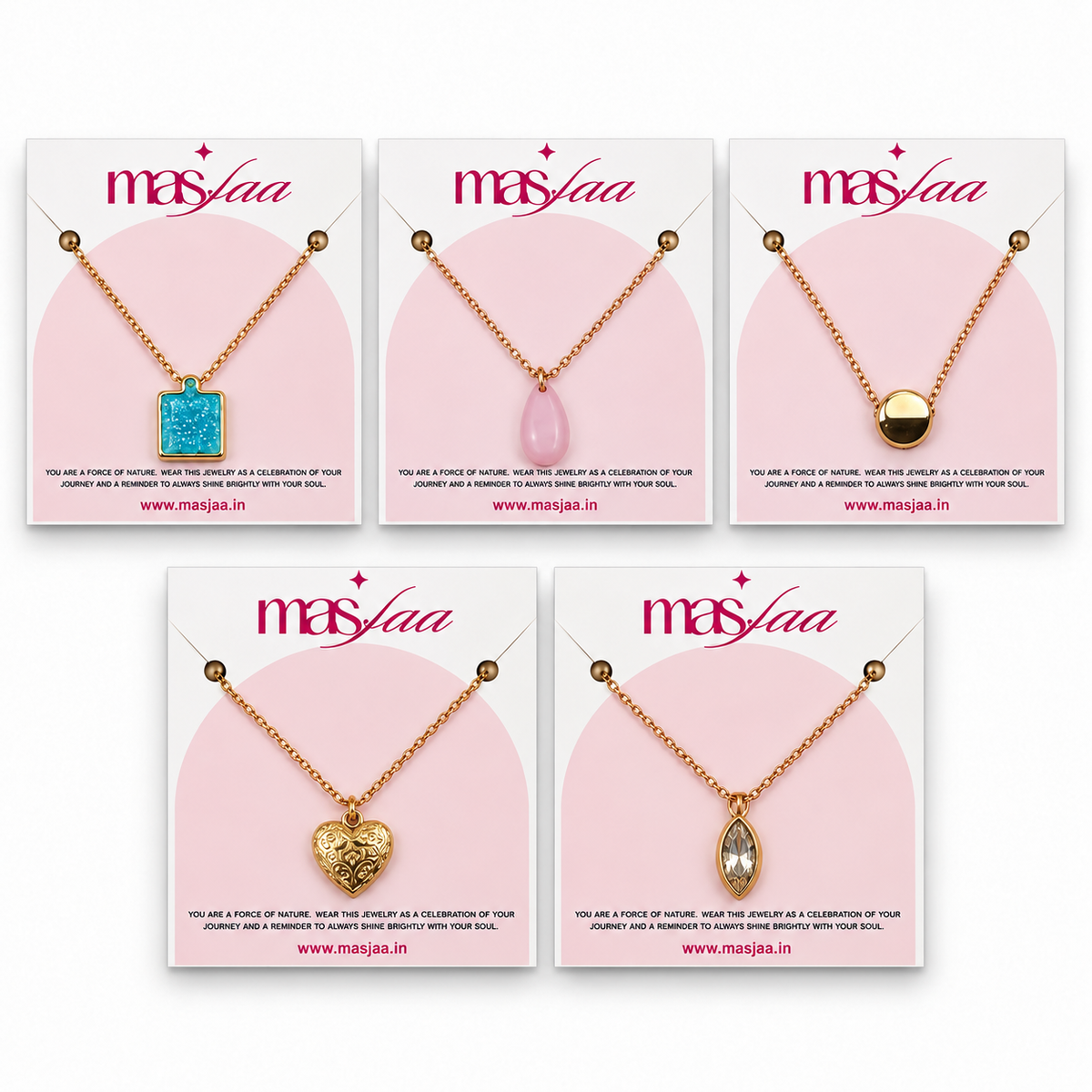 Masfaa Women's 5 Piece Assorted Pendant Necklace Set with Delicate Chains