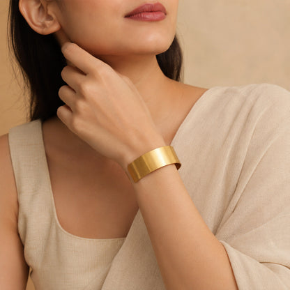 Gold Plain Wide Open Cuff Bracelet