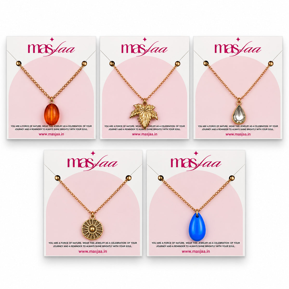 Masfaa Women's 5 Piece Assorted Pendant Necklace Set with Delicate Chains