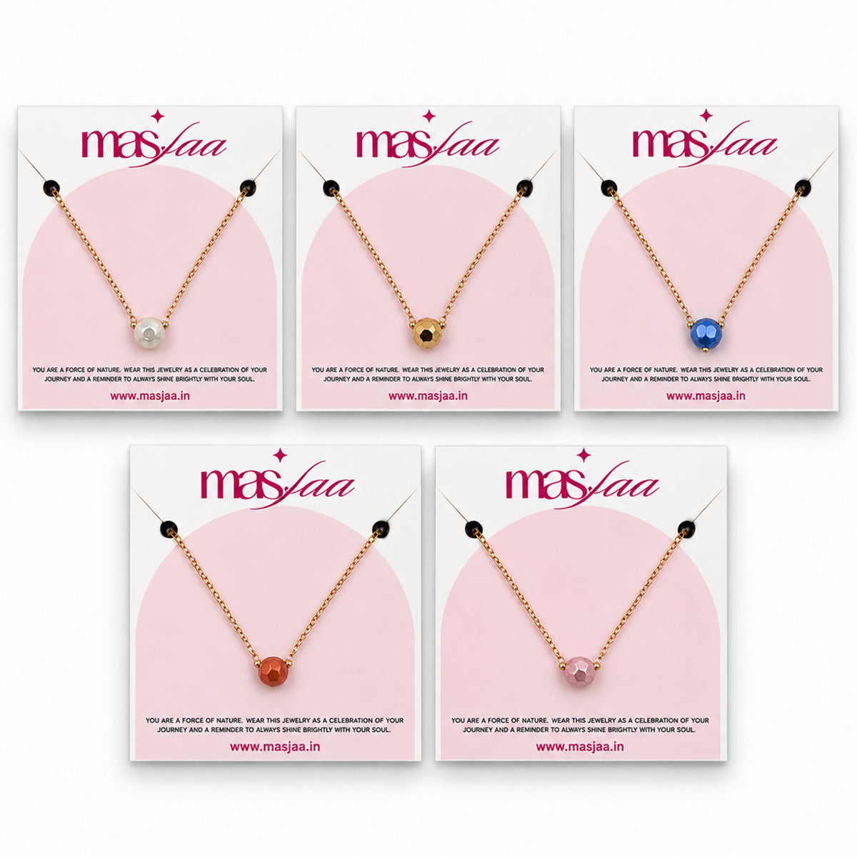 Masfaa Women's 5 Piece Faceted Bead Pendant Necklace Set with Delicate Chains