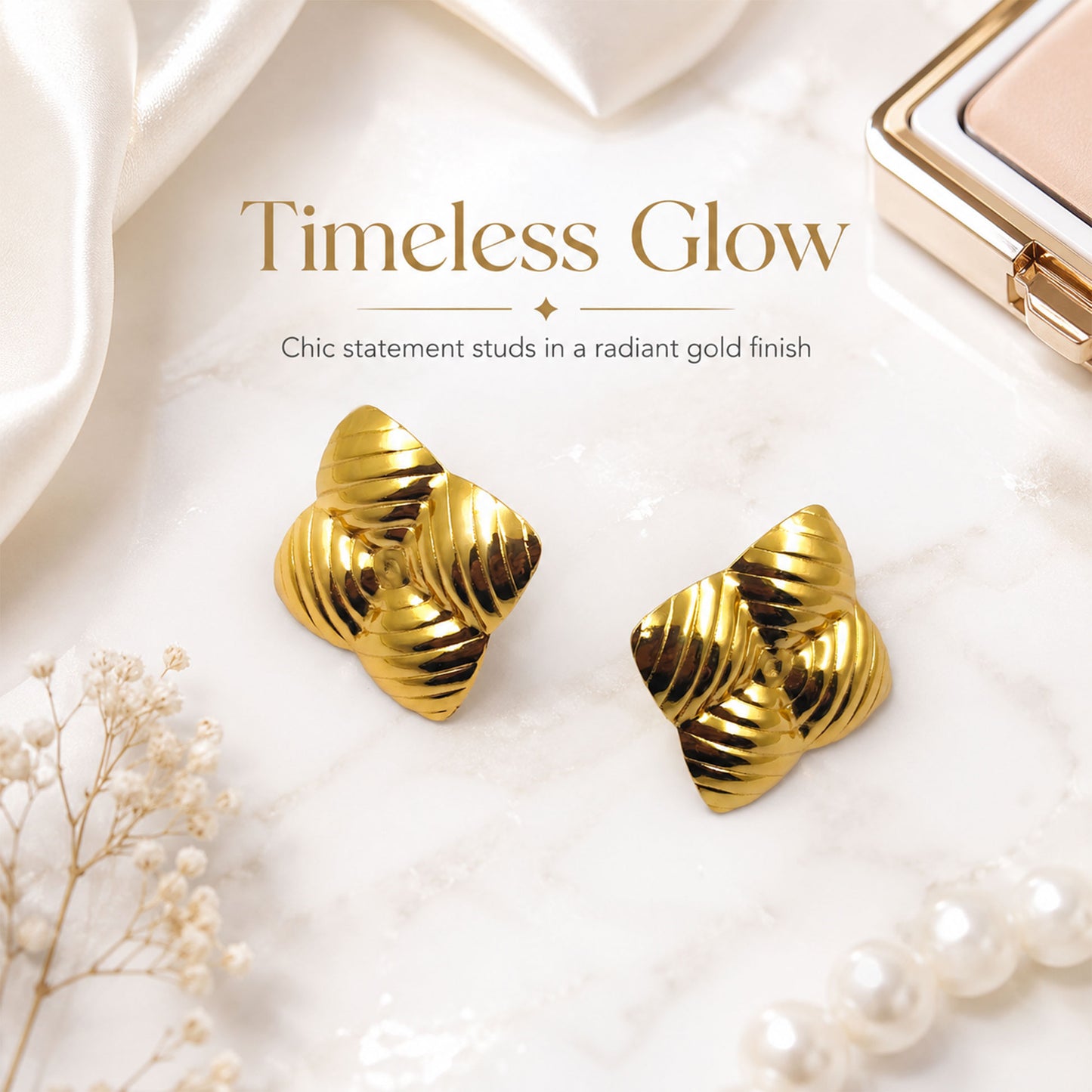 Lightweight gold plated ribbed stud earrings for gifting and casual wear