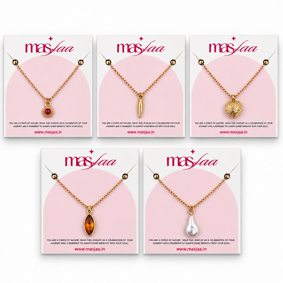 Masfaa Women's 5 Piece Assorted Pendant Necklace Set with Delicate Chains
