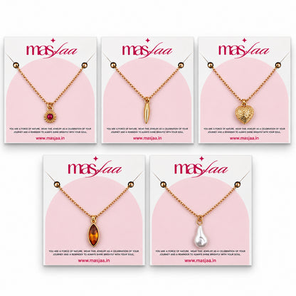 Masfaa Women's 5 Piece Assorted Pendant Necklace Set with Delicate Chains