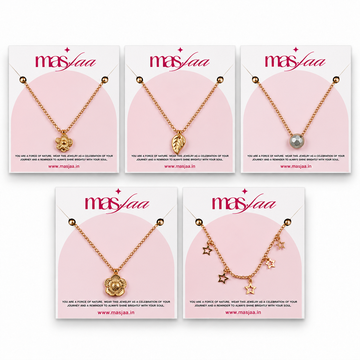 Masfaa Women's 5 Piece Assorted Pendant Necklace Set with Delicate Chains