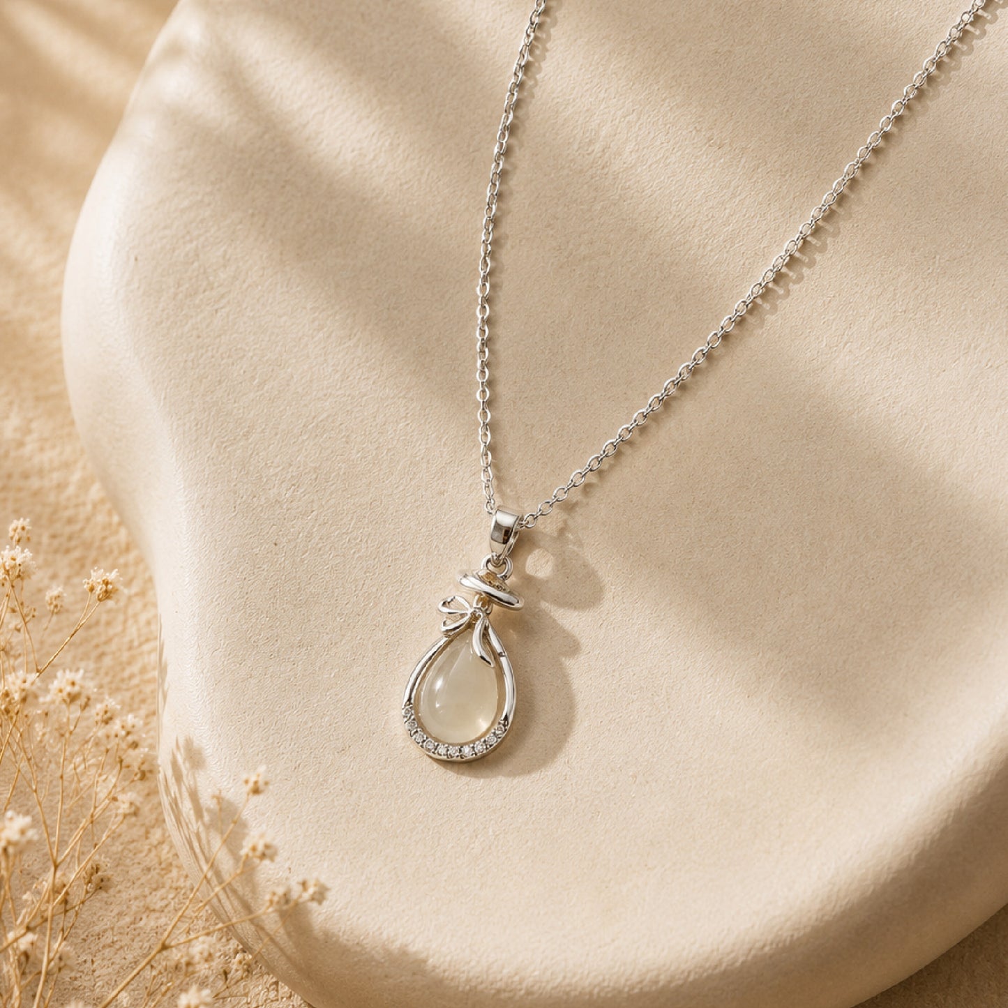 Silver Teardrop Moonstone Pendant Necklace