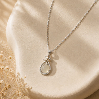 Silver Teardrop Moonstone Pendant Necklace