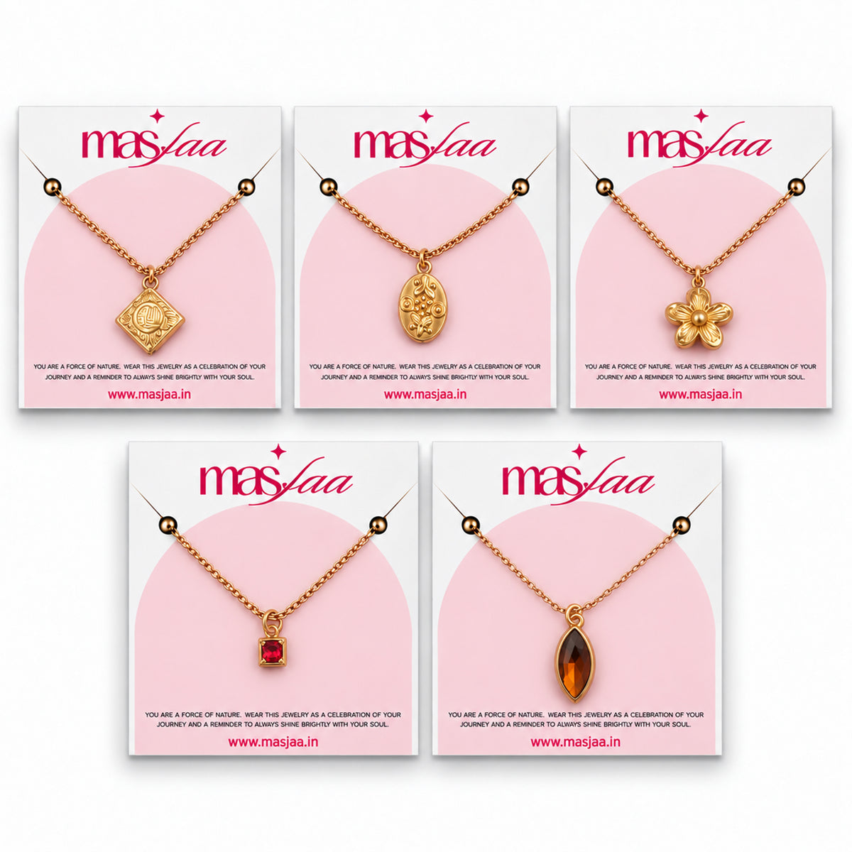 Masfaa Women's 5 Piece Assorted Pendant Necklace Set with Delicate Chains