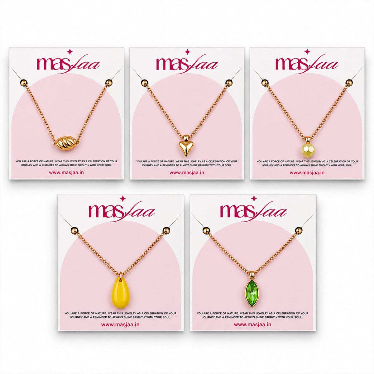 Masfaa Women's 5 Piece Assorted Pendant Necklace Set with Adjustable Chains