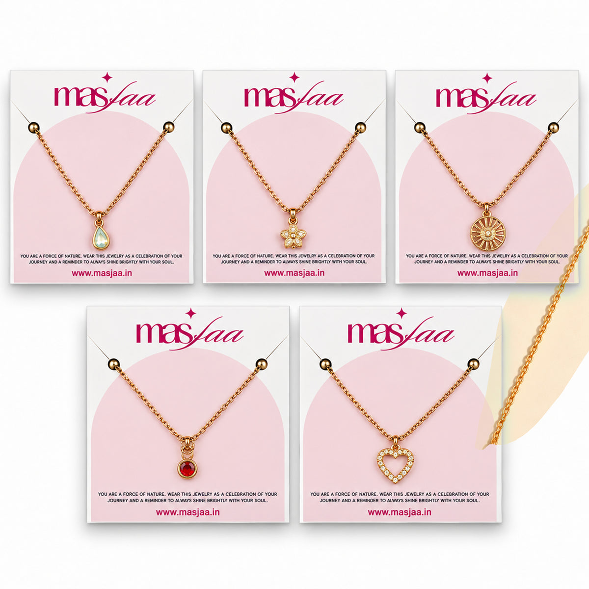 Masfaa Women's 5 Piece Assorted Pendant Necklace Set with Delicate Chains