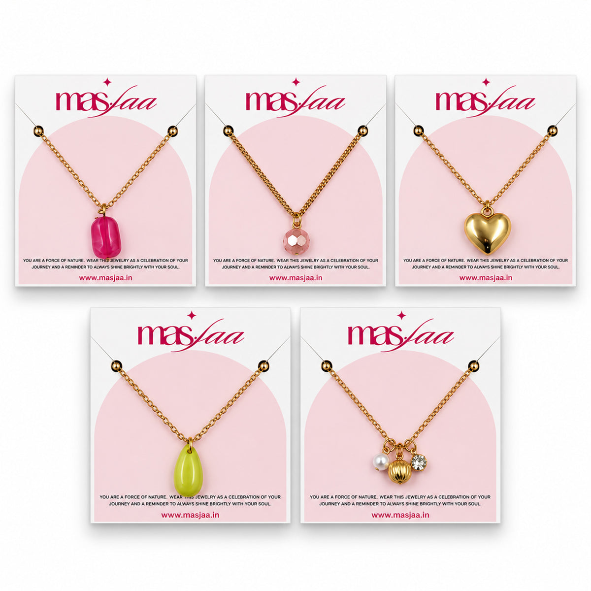 Masfaa Women's 5 Piece Assorted Pendant Necklace Set with Delicate Chains