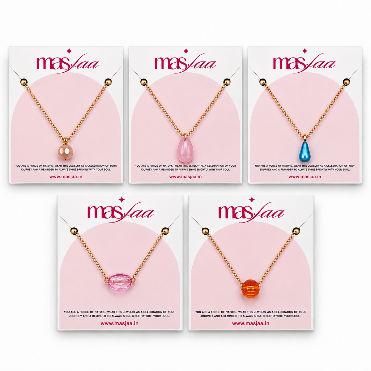 Masfaa Women's 5 Piece Assorted Bead Pendant Necklace Set with Delicate Chains