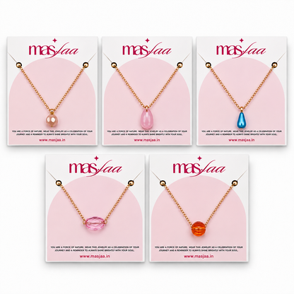 Masfaa Women's 5 Piece Assorted Bead Pendant Necklace Set with Delicate Chains