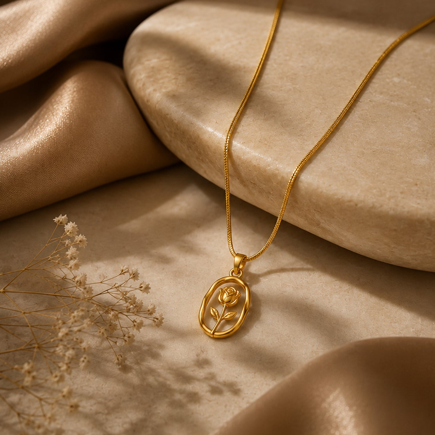 Gold Flower Frame Pendant Necklace