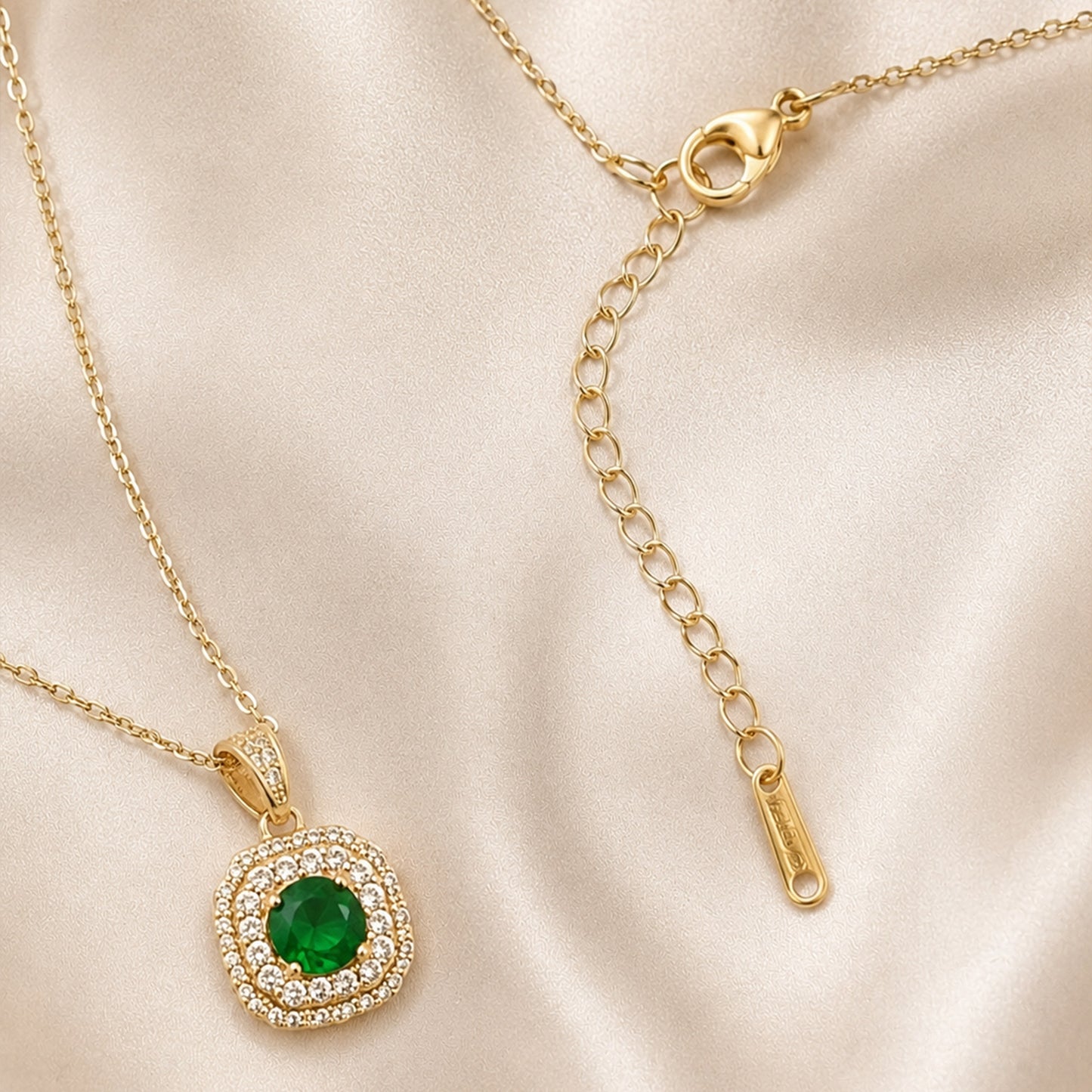 Rose Gold Green Crystal Pendant Necklace