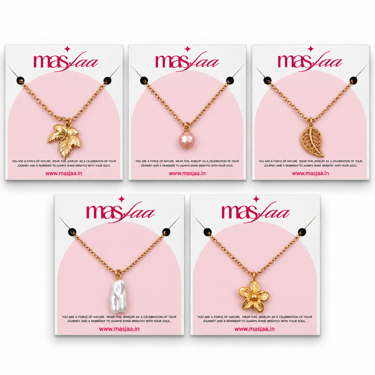 Masfaa Women's 5 Piece Assorted Nature Pendant Necklace Set with Delicate Chains