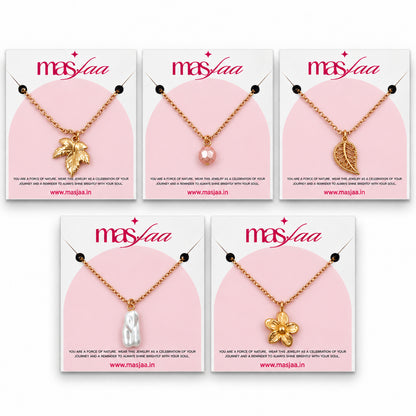 Masfaa Women's 5 Piece Assorted Nature Pendant Necklace Set with Delicate Chains