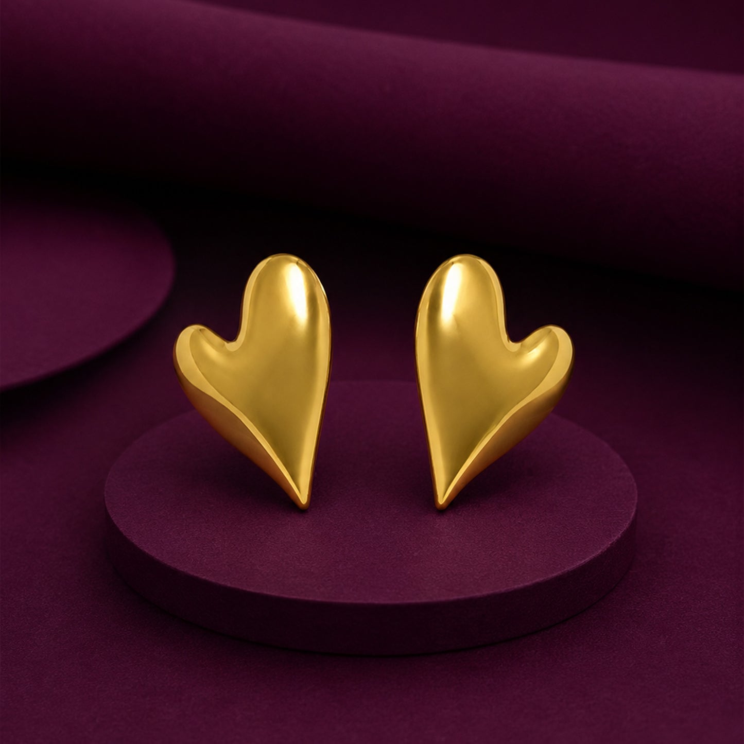 Gold Heart Stud Earrings
