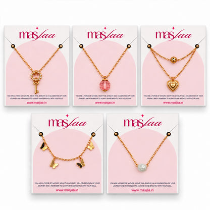 Masfaa Women's 5 Piece Assorted Pendant Necklace Set with Delicate Chains