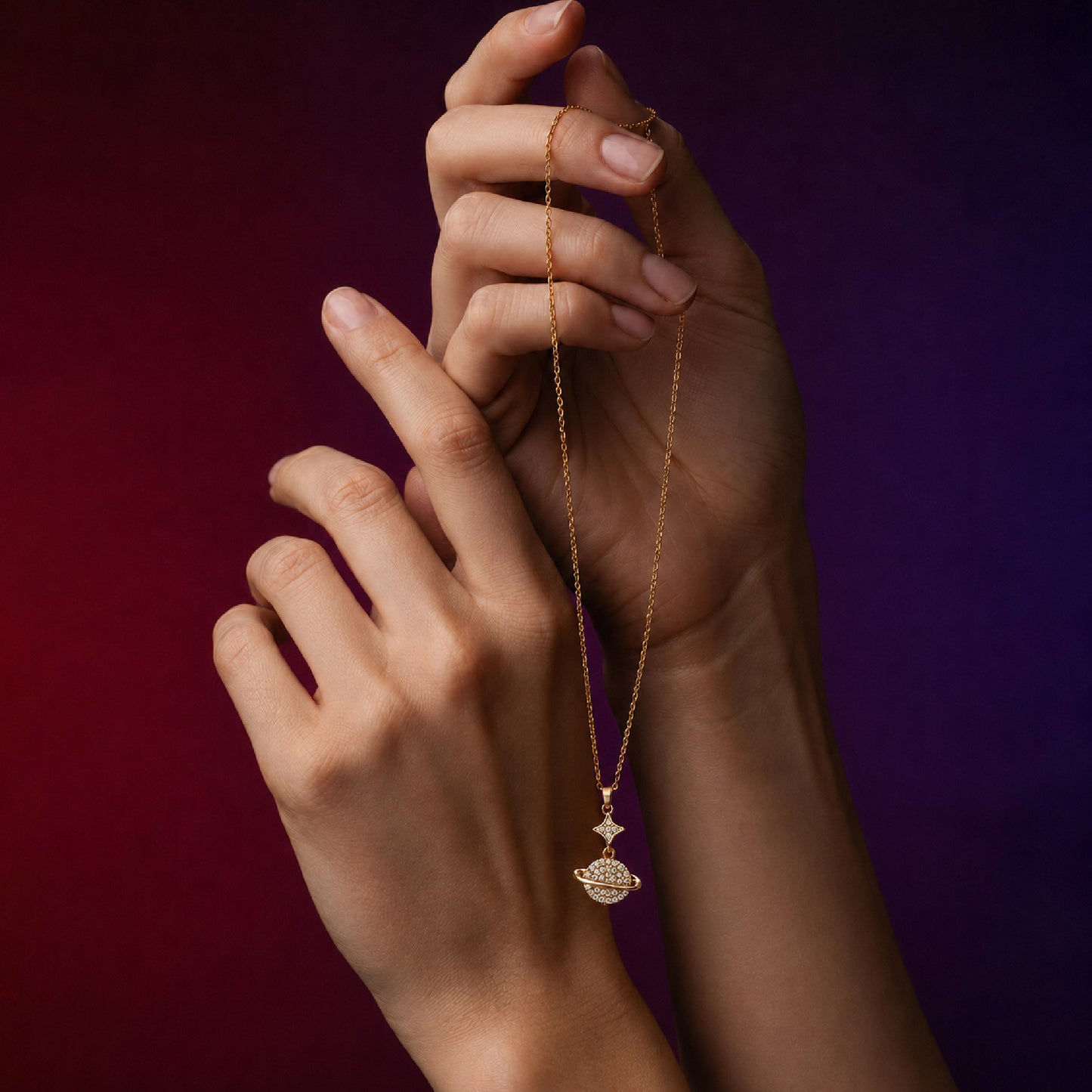 Gold Crystal Planet & Star Pendant Necklace
