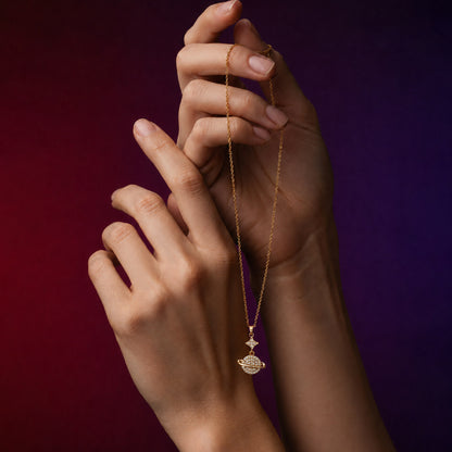 Gold Crystal Planet & Star Pendant Necklace