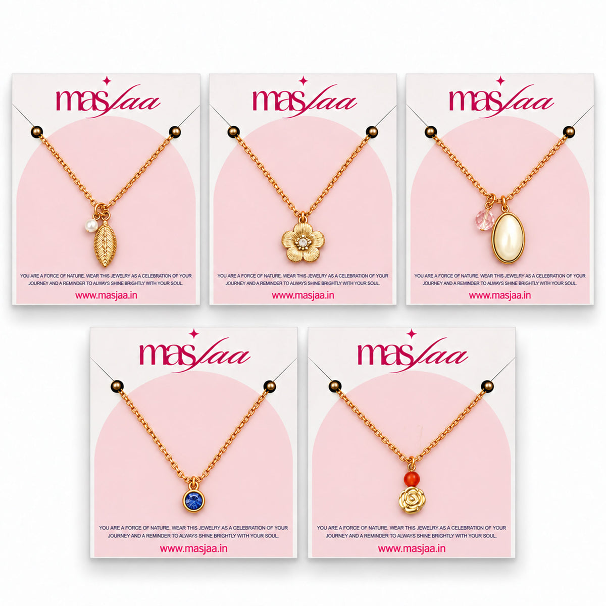 Masfaa Women's 5 Piece Assorted Pendant Necklace Set with Delicate Chains