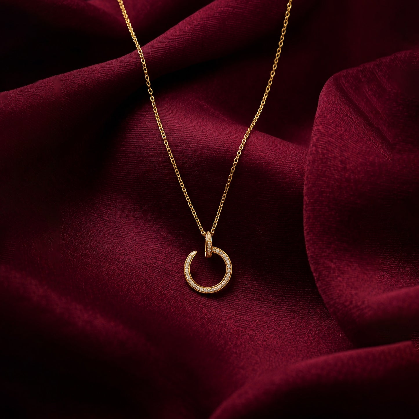 Gold Crystal Open Circle Pendant Necklace