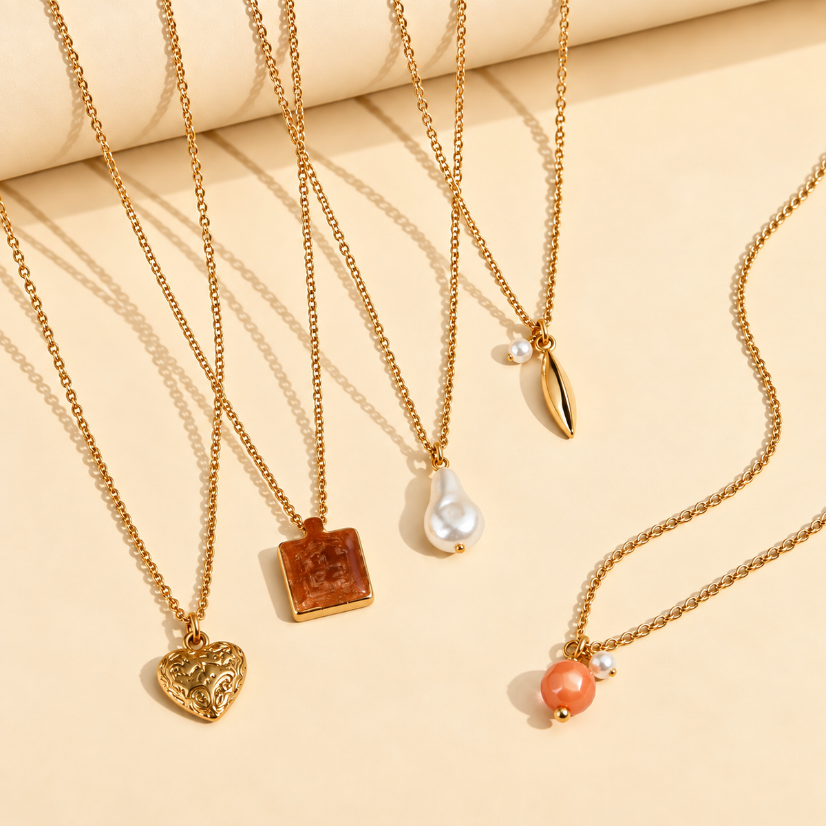 Masfaa Women's 5 Piece Assorted Pendant Necklace Set with Delicate Chains