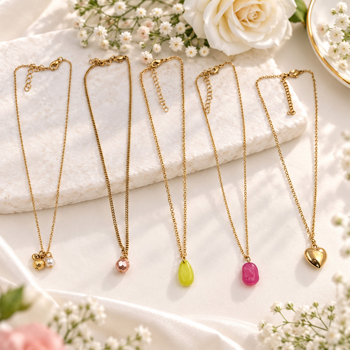 Masfaa Women's 5 Piece Assorted Pendant Necklace Set with Delicate Chains