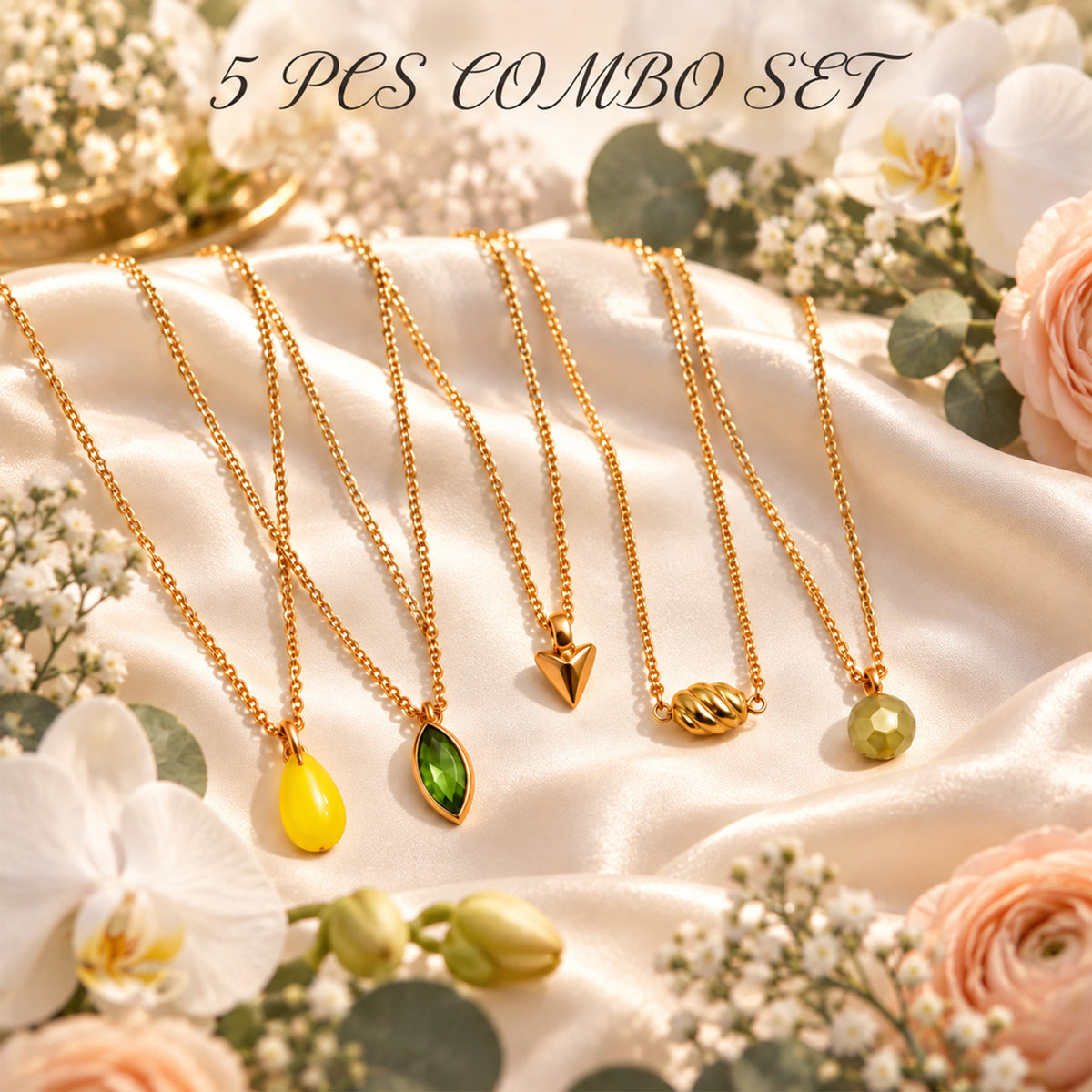 Masfaa Women's 5 Piece Assorted Pendant Necklace Set with Adjustable Chains