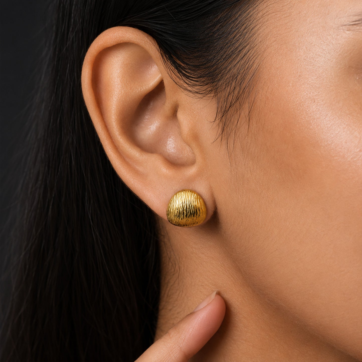 Gold Textured Dome Stud Earrings