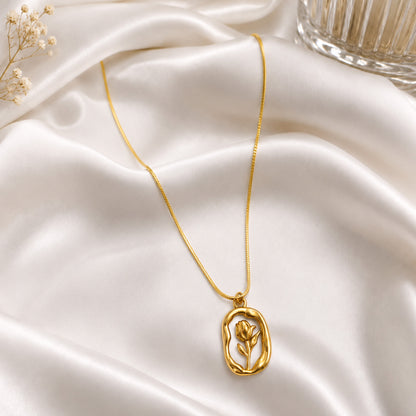 Gold Flower Frame Pendant Necklace