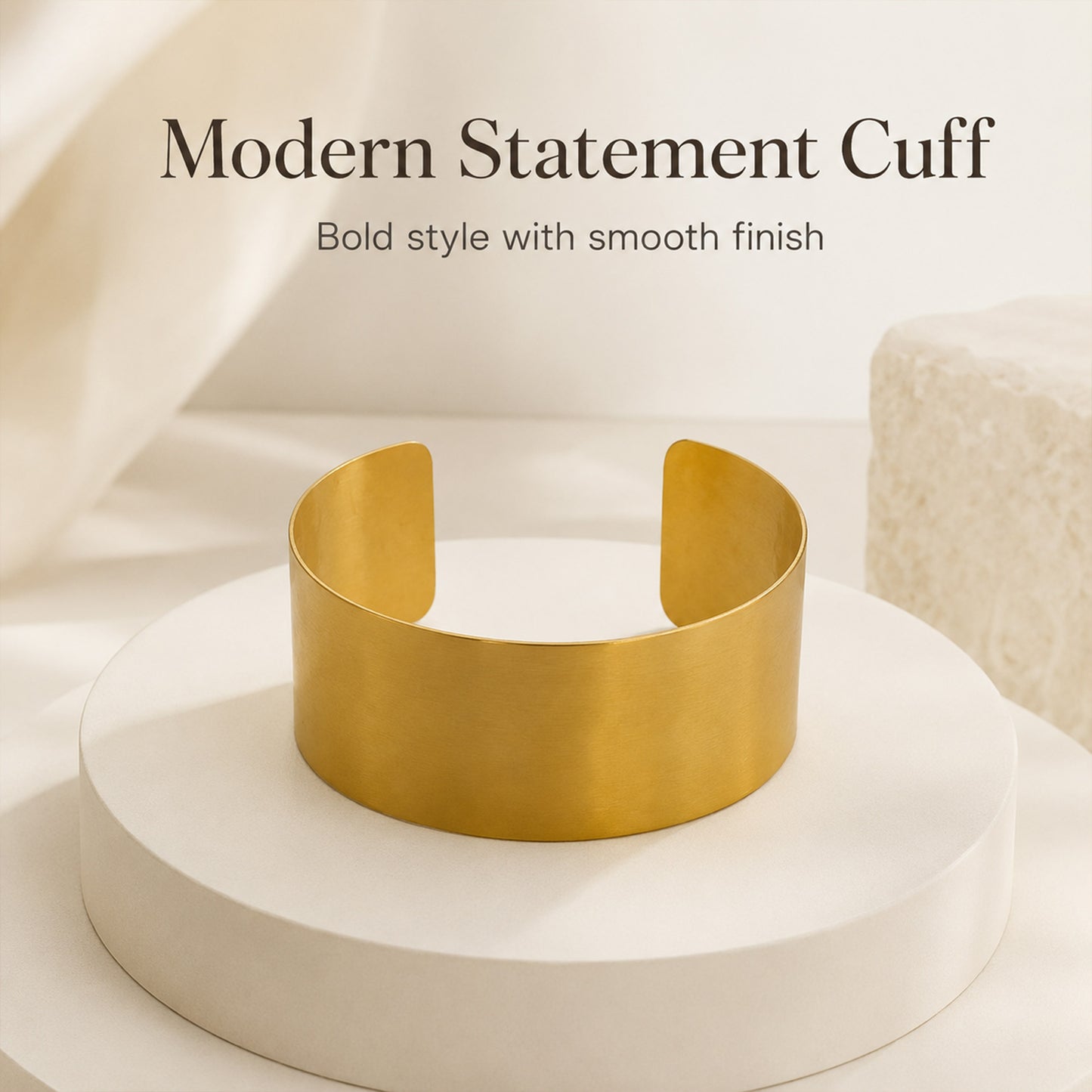 Gold Plain Wide Open Cuff Bracelet