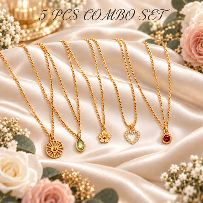 Masfaa Women's 5 Piece Assorted Pendant Necklace Set with Delicate Chains