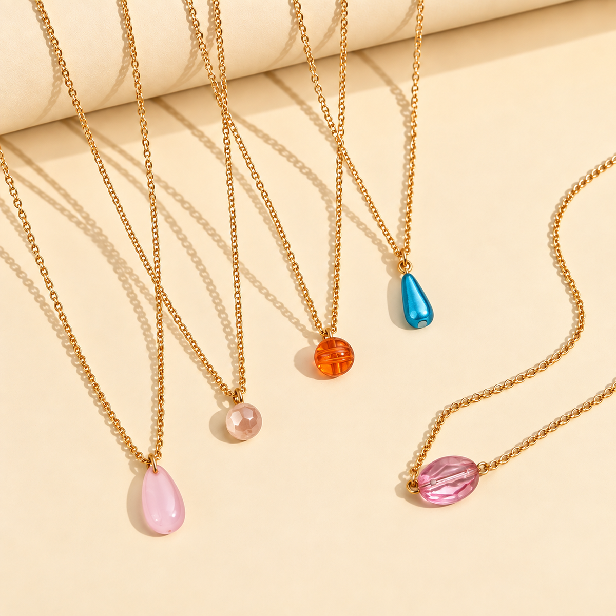 Masfaa Women's 5 Piece Assorted Bead Pendant Necklace Set with Delicate Chains
