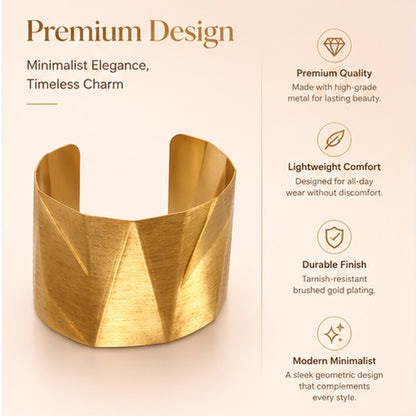Brass Faceted Geometric Wide Open Cuff Bracelet