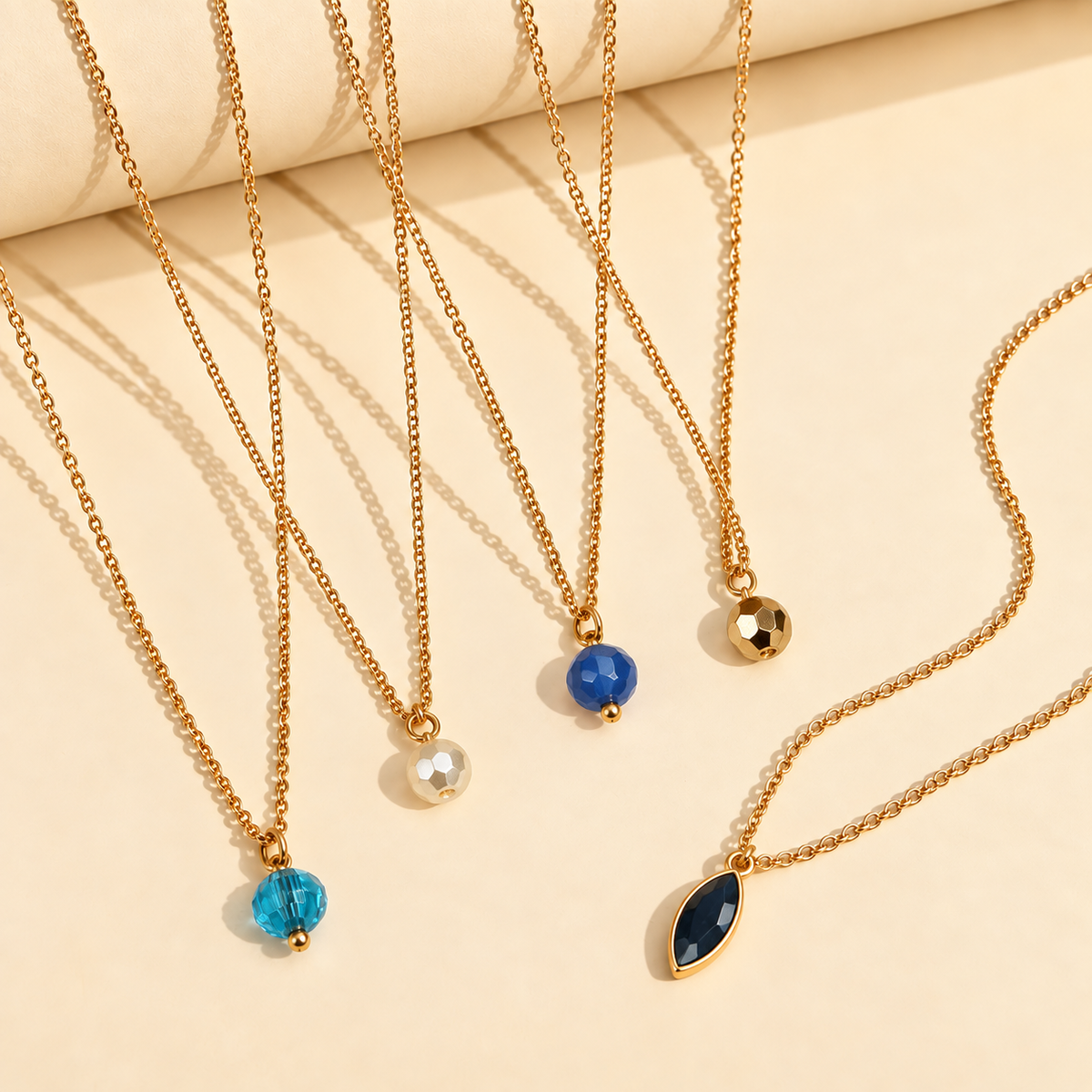 Masfaa Women's 5 Piece Assorted Bead Pendant Necklace Set with Delicate Chains