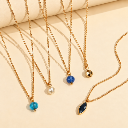 Masfaa Women's 5 Piece Assorted Bead Pendant Necklace Set with Delicate Chains
