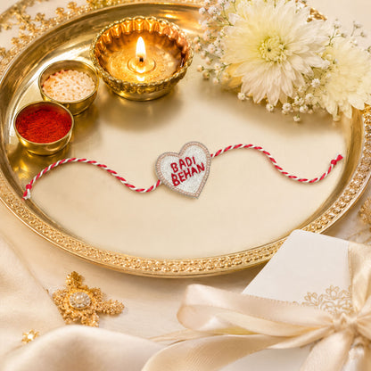Cute heart rakhi for elder sister Raksha Bandhan celebration