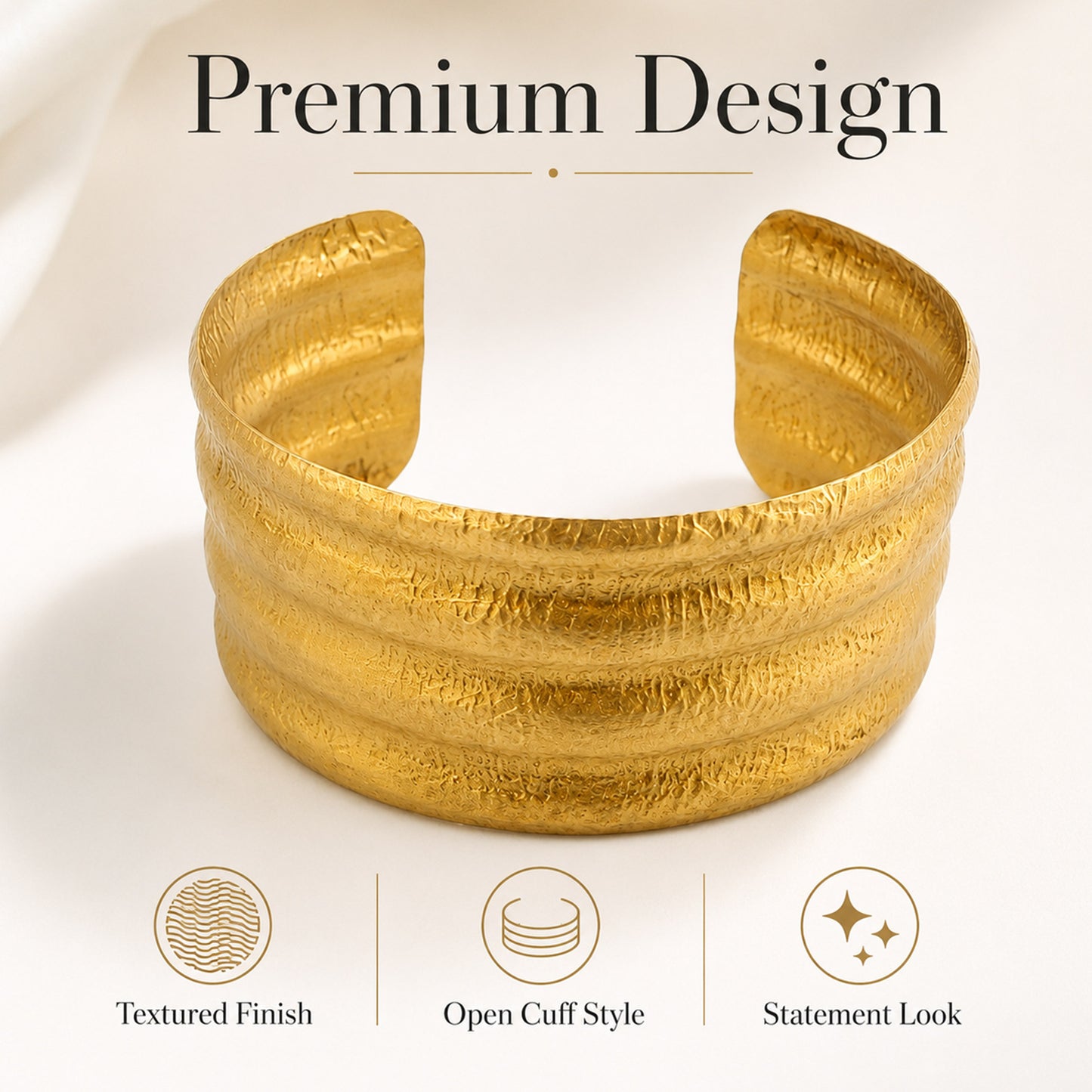 Brass Textured Triple Band Wide Open Cuff Bracelet