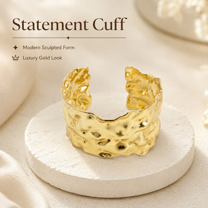 Gold Crushed Texture Open Cuff Bracelet