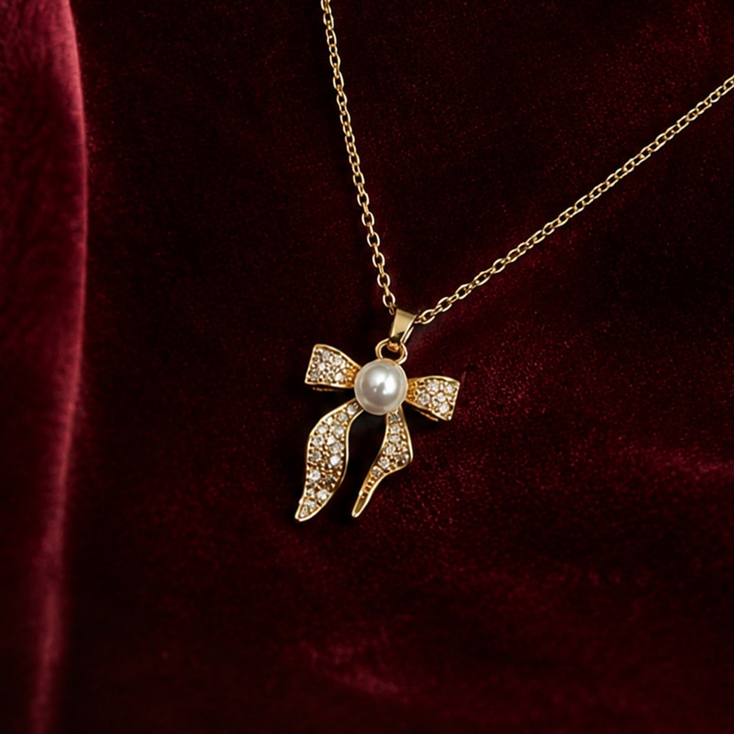 Gold Plated Bow Pendant Necklace
