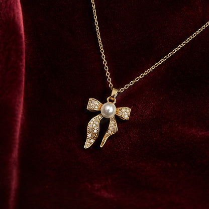 Gold Plated Bow Pendant Necklace