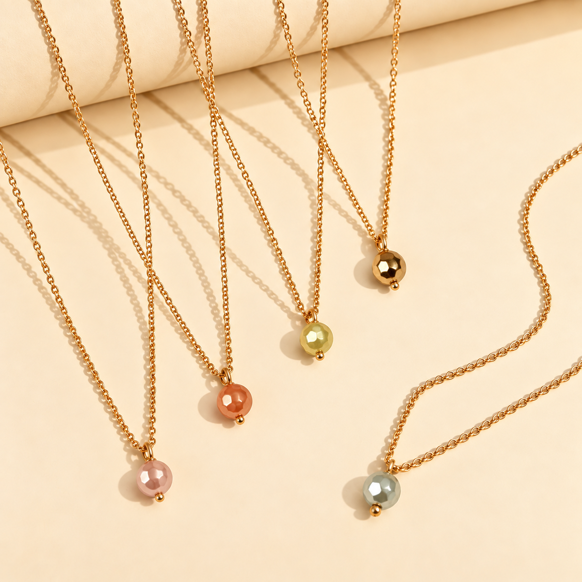 Masfaa Women's 5 Piece Faceted Bead Pendant Necklace Set with Delicate Chains