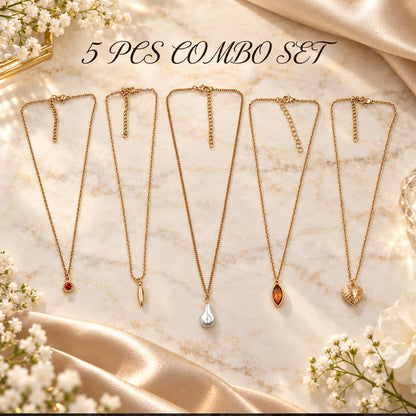 Masfaa Women's 5 Piece Assorted Pendant Necklace Set with Delicate Chains