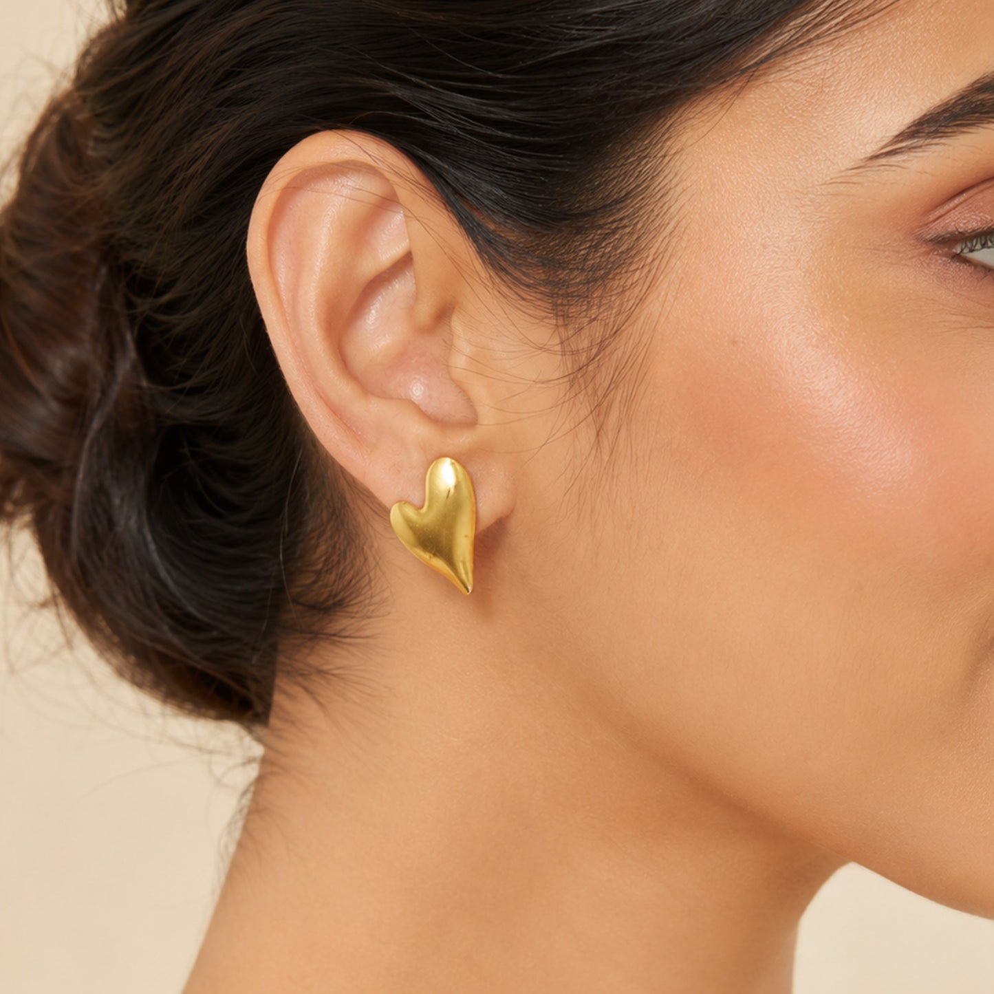 Gold Heart Stud Earrings