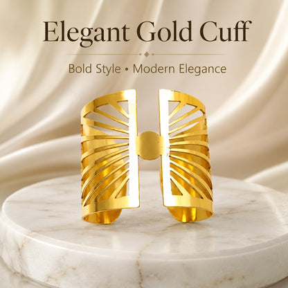 Gold Geometric Cutwork Open Cuff Bracelet