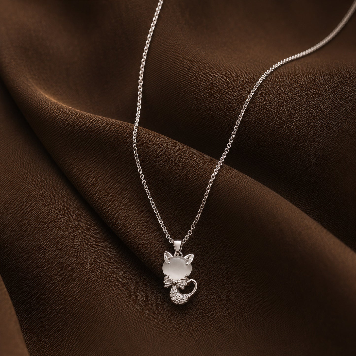 Silver Plated Cat Pendant Necklace