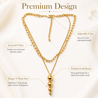 Gold plated layered necklace with open-link and fine-link chains