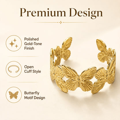 Brass Textured Butterfly Open Cuff Statement Bracelet